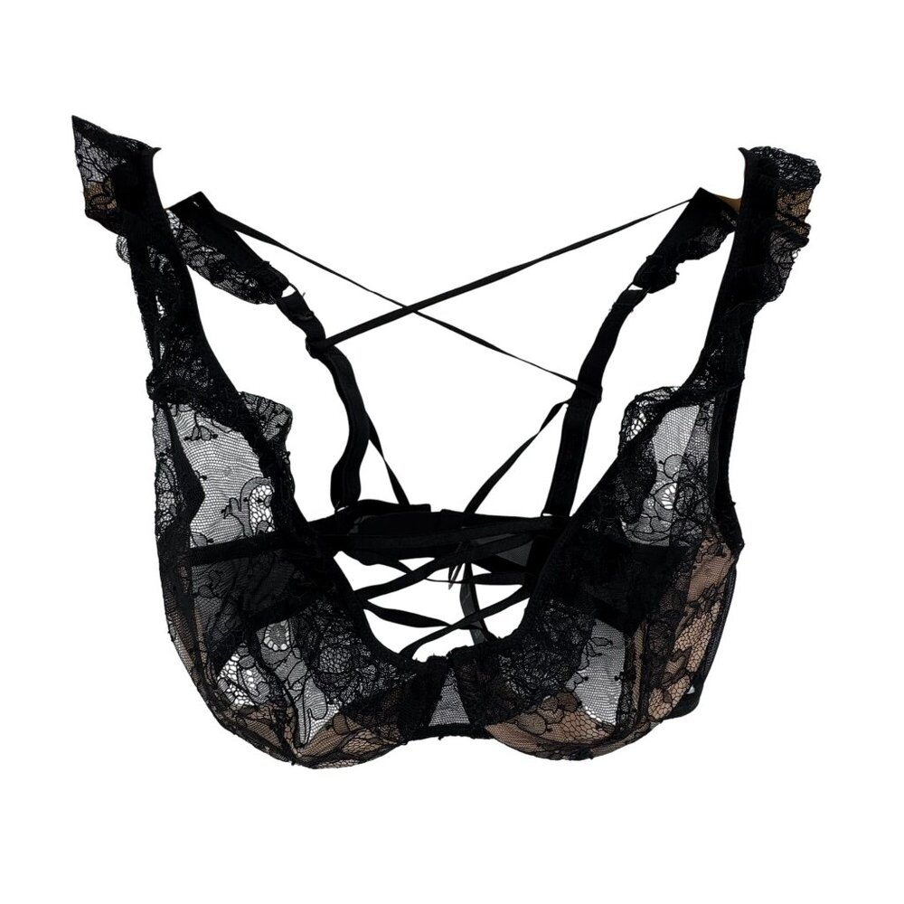 Chantal Thomass Lace Floral Bra 34D EUR 75 D Ruffle Lace Up Balconette Underwire